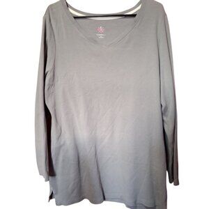 Isaac Mizrahi Live! XL Grey V-Neck Pima Cotton Long Sleeve Top